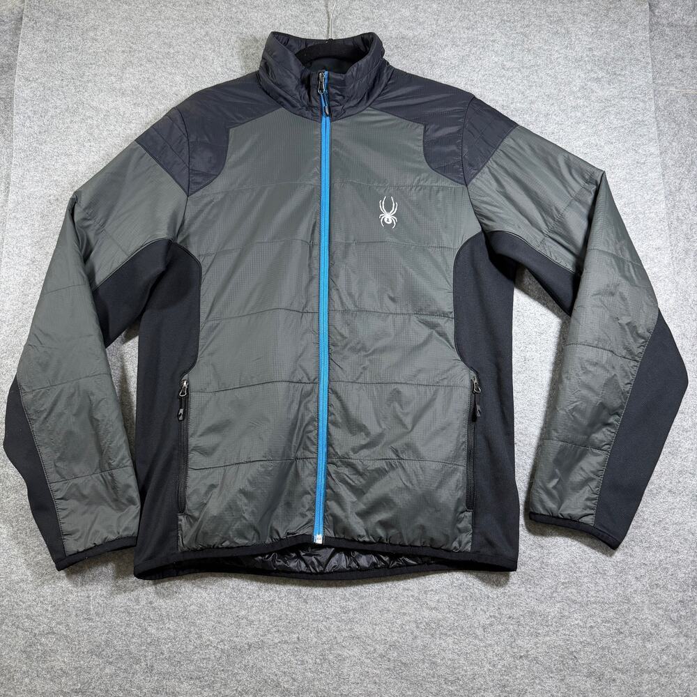 Spyder Active Ski Jacket Mens M Gray Black Quilted Full Zip Insulated Winter